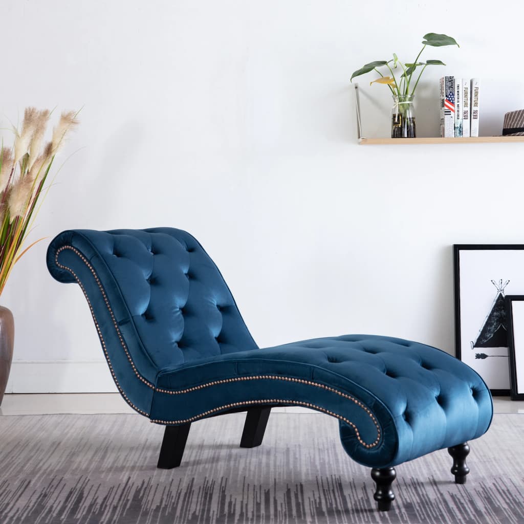 Chaise longue en velours bleu
