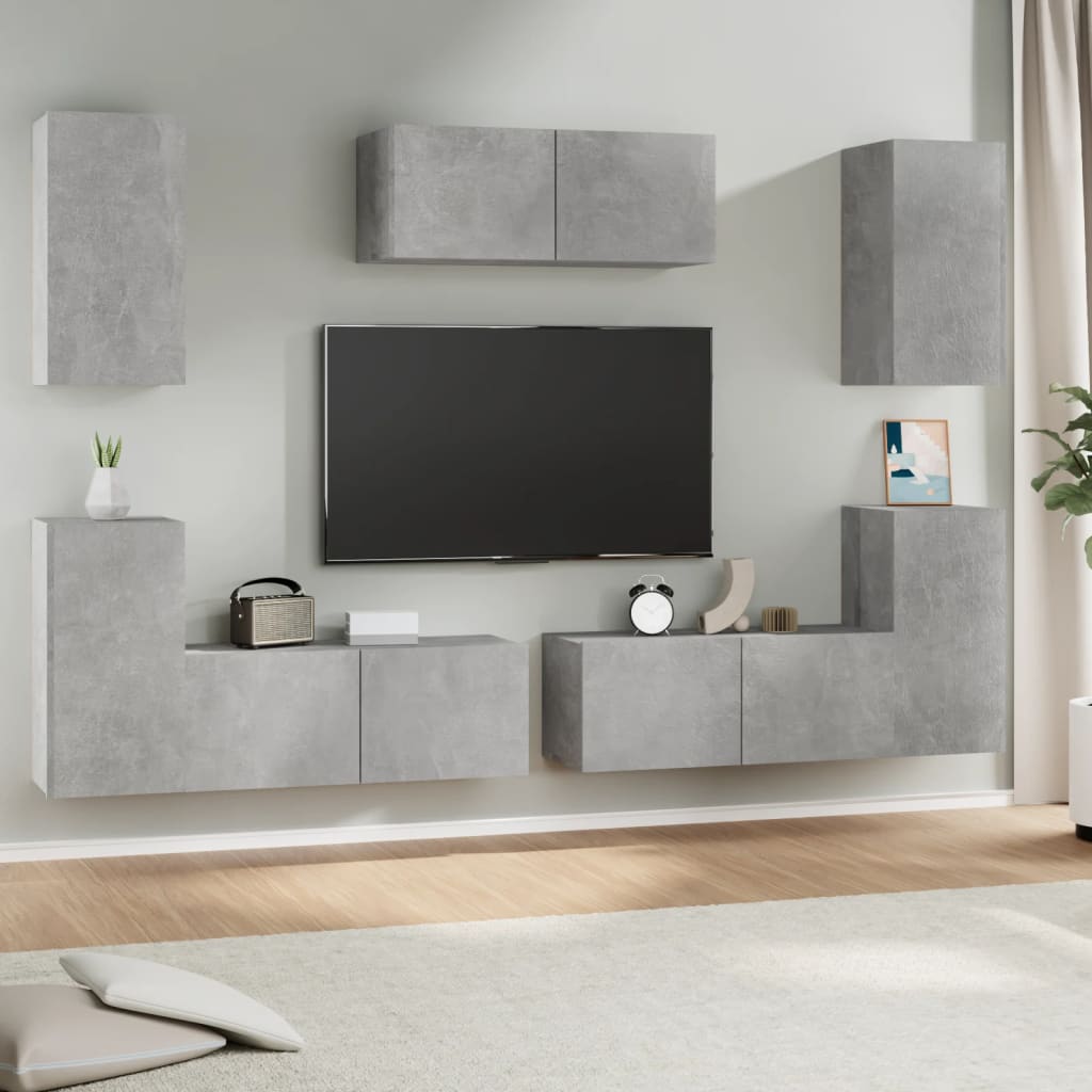 Ensemble mural TV 7 pièces béton gris