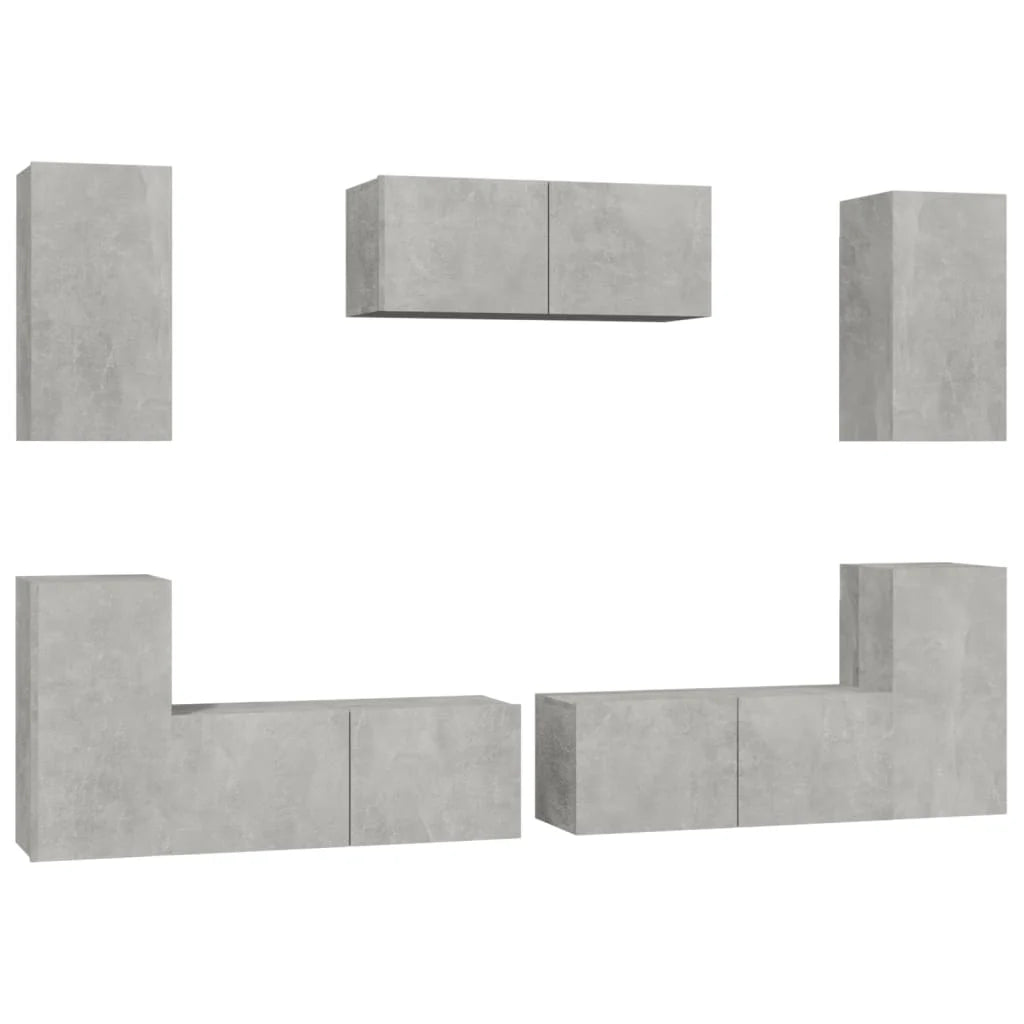 Ensemble mural TV 7 pièces béton gris