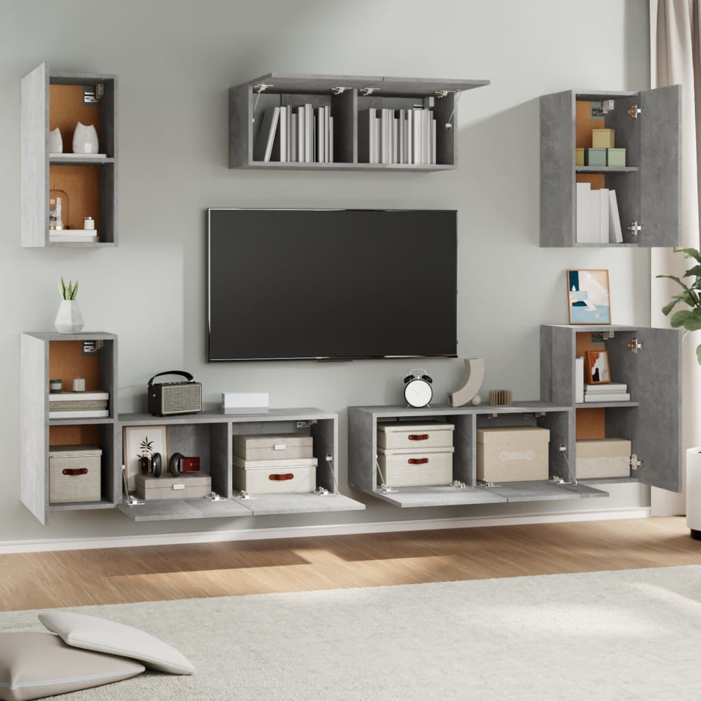 Ensemble mural TV 7 pièces béton gris