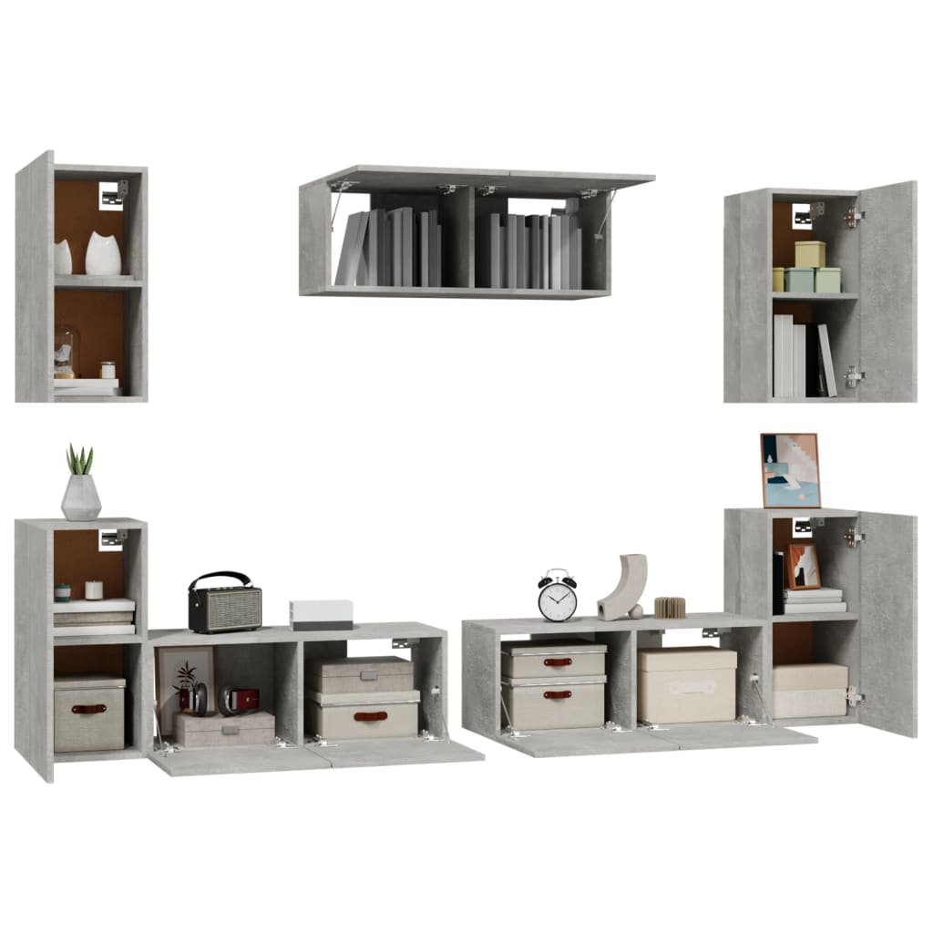 Ensemble mural TV 7 pièces béton gris